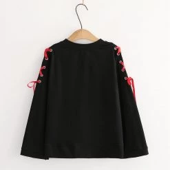 Juwas Cartoon Cat Print Lace Up Sweatshirt CLOTHING