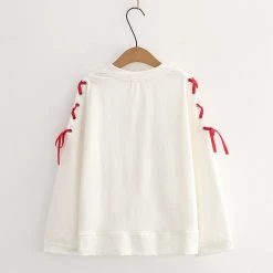 Juwas Cartoon Cat Print Lace Up Sweatshirt CLOTHING