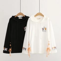 Juwas Mini Cat Print Lace Basic Hoodie