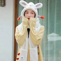 Juwas Cute Bunny Ear Hooded Warm Soft Scarf CLOTHING