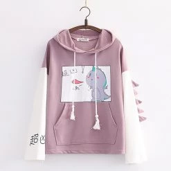 Juwas Adorable Heart Dinosaur Picture Print Hoodie CLOTHING