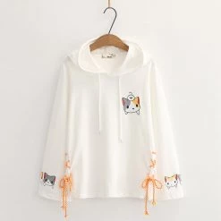 Juwas Mini Cat Print Lace Basic Hoodie