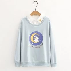 Juwas Bunny Moon Print Fake-Two Sweatshirt CLOTHING