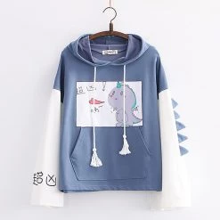 Juwas Adorable Heart Dinosaur Picture Print Hoodie CLOTHING