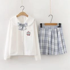 Juwas Kawaii Mr. Rabbit School Uniform Top And Plaid Skirt NEW ARRIVAL
