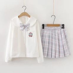 Juwas Kawaii Mr. Rabbit School Uniform Top And Plaid Skirt NEW ARRIVAL