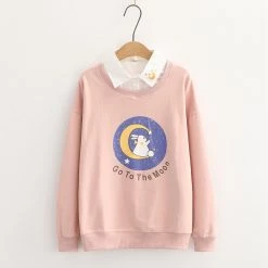 Juwas Bunny Moon Print Fake-Two Sweatshirt CLOTHING