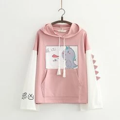 Juwas Adorable Heart Dinosaur Picture Print Hoodie CLOTHING