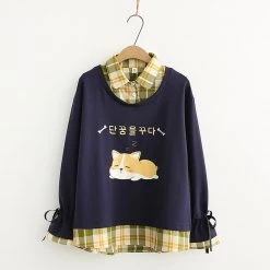 Juwas Cute Corgi Print Fake Two-Piece Sweatshirt CLOTHING