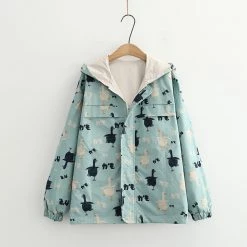 Juwas CLOTHING Duck Print Zipper Both Side Hoodie Jacket