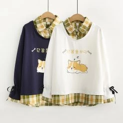 Juwas Cute Corgi Print Fake Two-Piece Sweatshirt CLOTHING