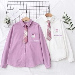 Juwas Basic White And Lavender Long Sleeve Polo Shirt CLOTHING