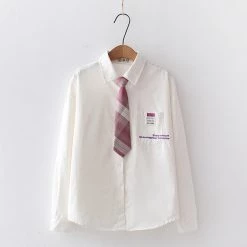 Juwas Basic White And Lavender Long Sleeve Polo Shirt CLOTHING