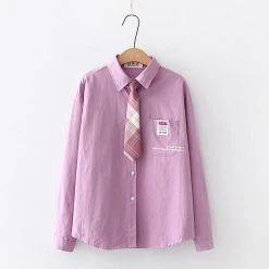 Juwas Basic White And Lavender Long Sleeve Polo Shirt CLOTHING