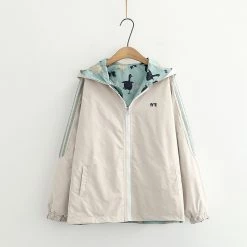 Juwas CLOTHING Duck Print Zipper Both Side Hoodie Jacket
