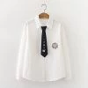 Juwas CLOTHING Cute Dr Bear Embroidered White Long Sleeve With Tie