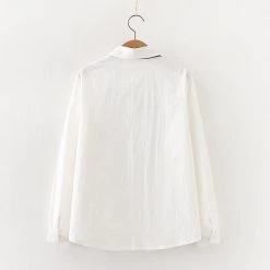 Juwas CLOTHING Cute Dr Bear Embroidered White Long Sleeve With Tie