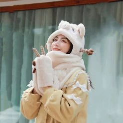 Juwas Cute Bunny Ear Hooded Warm Soft Scarf CLOTHING
