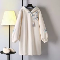 Juwas Vintage Embroidery Loose Sweatshirt Dress