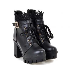 Juwas.com Online Store White Black Lace Up Ankle Boots NEW ARRIVAL