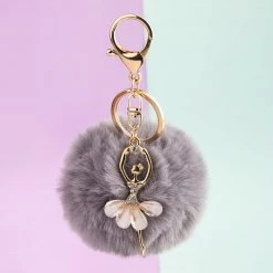Juwas Soft PomPom Ballerina Keychain Ring