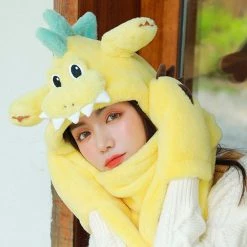 Juwas Cute Dinosaur Hooded Warm Soft Scarf