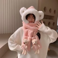 Juwas Cute Bear Hooded Warm Soft Scarf CLOTHING