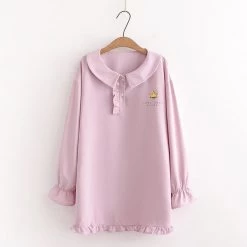 Juwas Chic Crown Printed Long Sleeve Collar Blouse