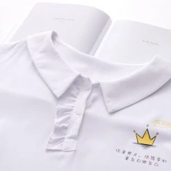 Juwas Chic Crown Printed Long Sleeve Collar Blouse