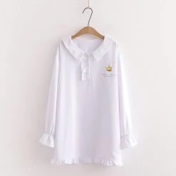 Juwas Chic Crown Printed Long Sleeve Collar Blouse