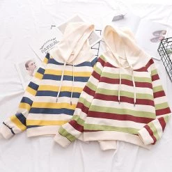 Juwas Candy Color Stripe Hoodie