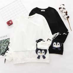 Juwas Baby Penguin Embroidery Lace Up Hoodie