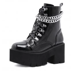 Juwas Shoes Gothic Patent Leather Wrap Around Chains Platform Boots 15 Juwas Shoes Gothic Patent Leather Wrap Around Chains Platform Boots