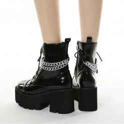 Juwas Shoes Gothic Patent Leather Wrap Around Chains Platform Boots 14 Juwas Shoes Gothic Patent Leather Wrap Around Chains Platform Boots
