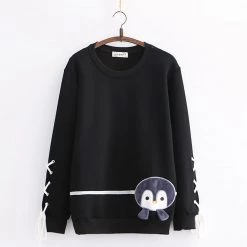 Juwas Baby Penguin Embroidery Lace Up Hoodie