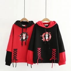 Juwas NEW ARRIVAL Bunny Print Lace Up Hoodie
