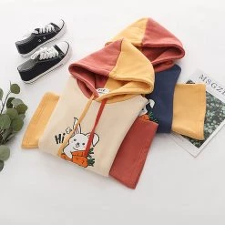 Juwas Cartoon Rabbit Carrot Print Warm Hoodie