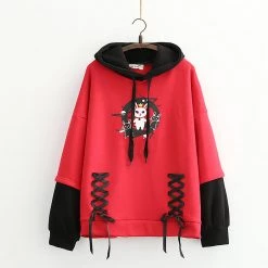 Juwas NEW ARRIVAL Bunny Print Lace Up Hoodie