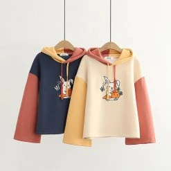 Juwas Cartoon Rabbit Carrot Print Warm Hoodie