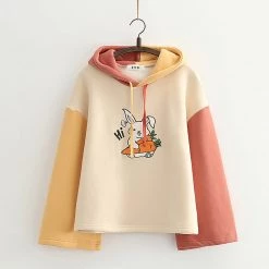 Juwas Cartoon Rabbit Carrot Print Warm Hoodie