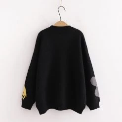 Juwas NEW ARRIVAL Kawaii Animals Black Loose Cotton Sweater