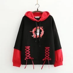 Juwas NEW ARRIVAL Bunny Print Lace Up Hoodie
