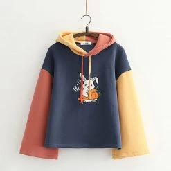 Juwas Cartoon Rabbit Carrot Print Warm Hoodie