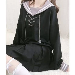 Juwas Sailor Collar Chain Irregularity Sweatshirt