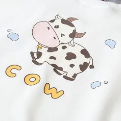 Juwas CLOTHING Cartoon Cow Print Fake Two Piece Sweatshirt