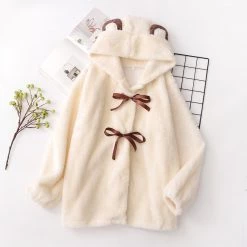 Juwas Bear Ear Button Up Warm Cardigan Coat CLOTHING