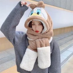 Juwas Cute Duck Warm Hooded Scarf Gloves NEW ARRIVAL