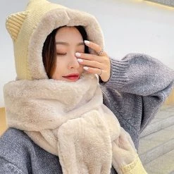 Juwas CLOTHING Cute Ear Hooded Warm Soft Scarf