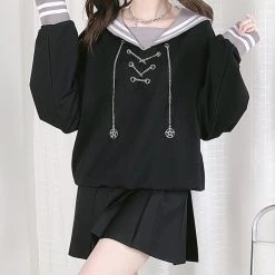 Juwas Sailor Collar Chain Irregularity Sweatshirt