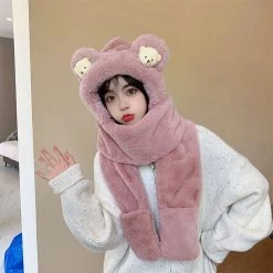 Juwas CLOTHING Cartoon Bear Hooded Scarf Gloves